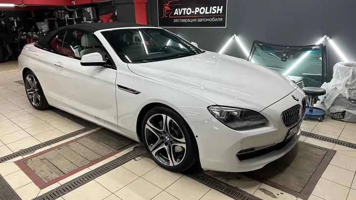 Нанесение жидкого стекла на кузов и консерванта тканевой крыши Wax Oil UPT для BMW 6 Сabrio